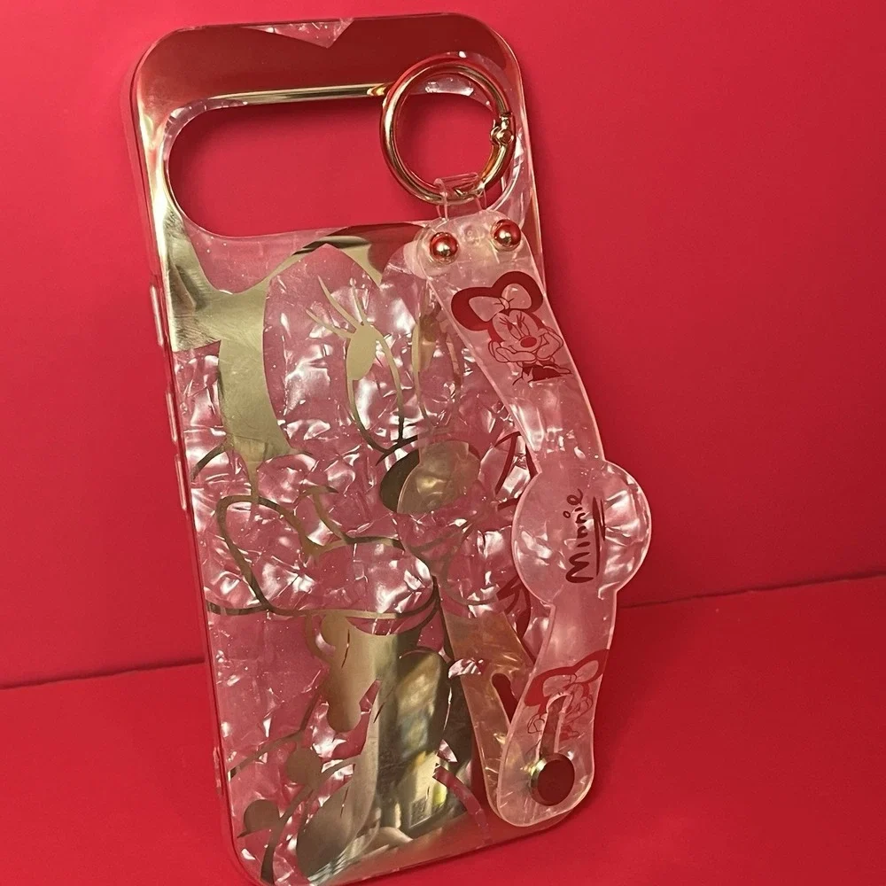 Disney Minnie Mouse Glitter Cartoon Case Gold Phone Case‎ W/strap Google Pixel 9